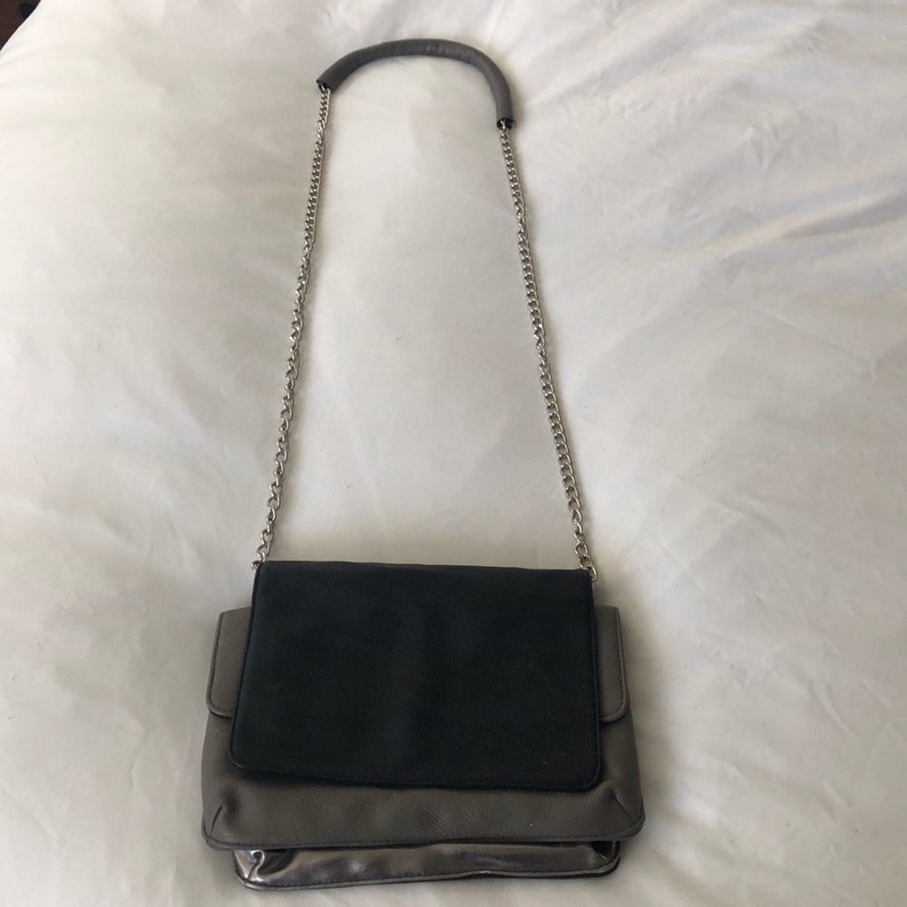 Black, gray and silver cross body bag